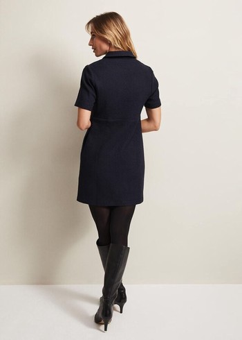 Phase Eight Lana Tweed Zip Tunic Dress Navy Canada | TNMSAY-859